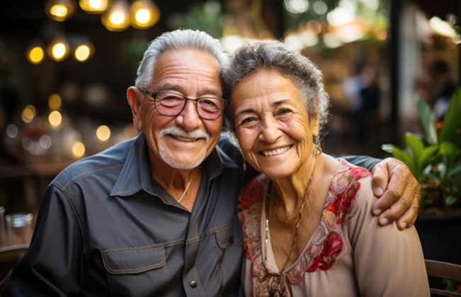 Couple smiling with dentures  