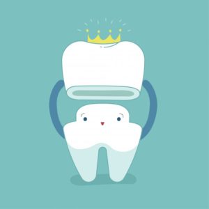 cartoon of a tooth wearing a crown