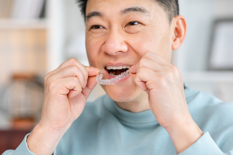 Patient putting in their Invisalign aligners